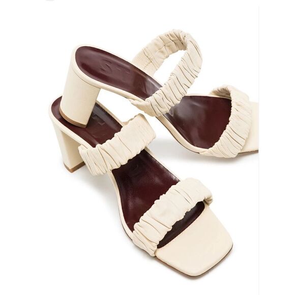 STAUD Frankie Ruched Slide Sandal in Nectarine - Picture 1 of 12